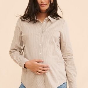Vero Moda Beige Striped Button Down Shirt